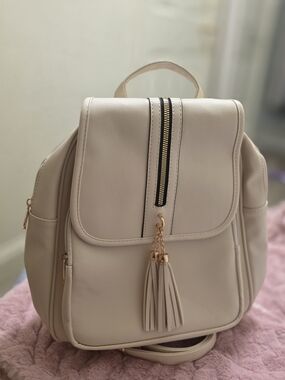 Beige Tassel Accent Women's Backpack